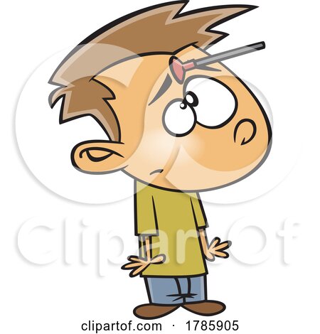 Clipart Cartoon Boy wIth a Suction Dart on His Forehead by toonaday
