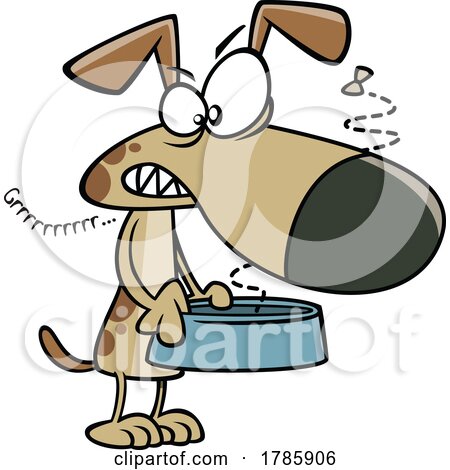 Clipart Cartoon Hangry Dog Holding a Food Bowl by toonaday