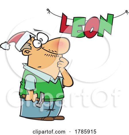 Clipart Cartoon Festive Man Looking at a Typo Christmas Banner by toonaday