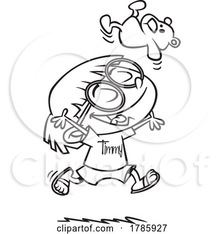 Clipart Cartoon Boy Timmy Shirt and Playing with a Teddy Bear by toonaday