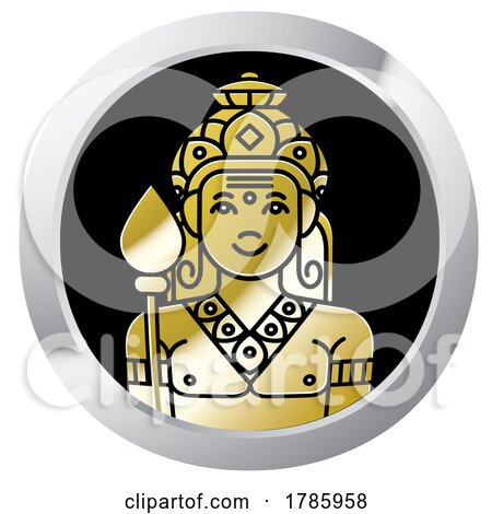Golden God of War Kartikeya Icon by Lal Perera