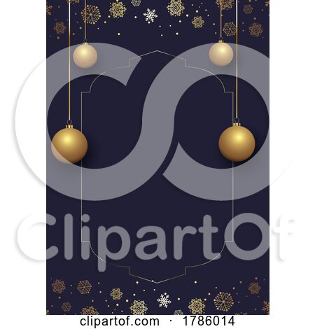 Christmas Border with Gold Snowflakes and Baubles on Blue by KJ Pargeter