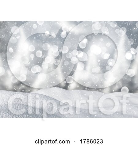 3D Christmas Background with Snow Against a Bokeh Lights Design by KJ Pargeter