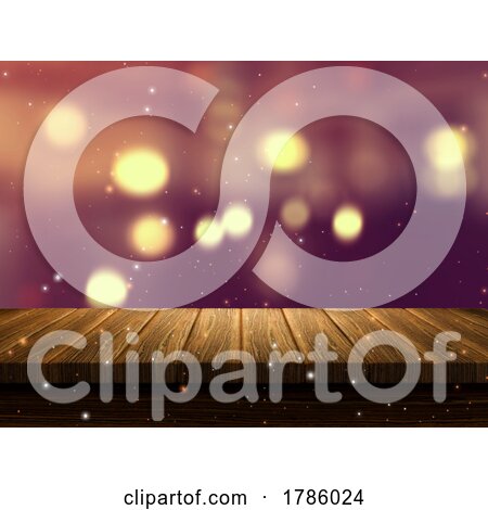 3D Christmas Background with Wooden Table Looking out to a Bokeh Lights Design by KJ Pargeter