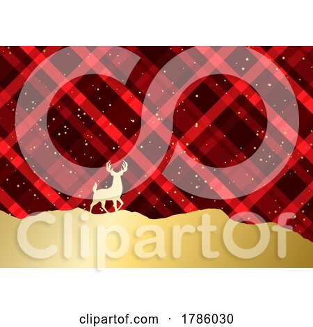 Christmas Background with Gold Deer Against a Plaid Style Design by KJ Pargeter