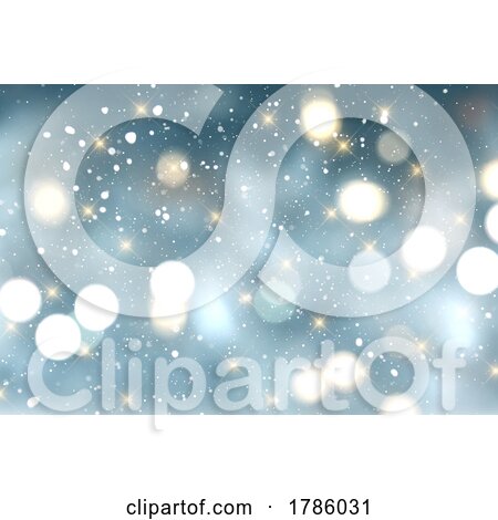 Christmas Background with Gold Stars, Bokeh Lights and Snow by KJ Pargeter