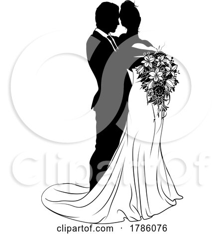 Bride and Groom Couple Wedding Dress Silhouettes by AtStockIllustration