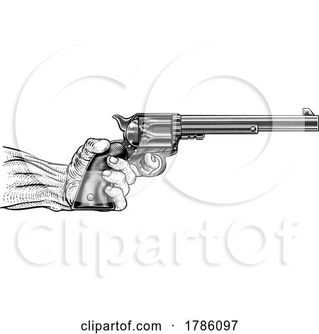 Hand and Western Cowboy Gun Pistol Vintage Woodcut by AtStockIllustration