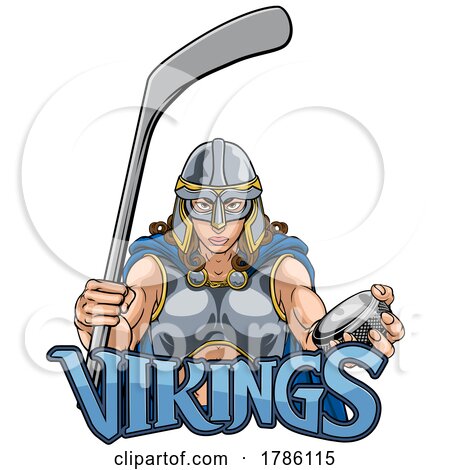 Viking Warrior Woman Ice Hockey Sports Team Mascot by AtStockIllustration