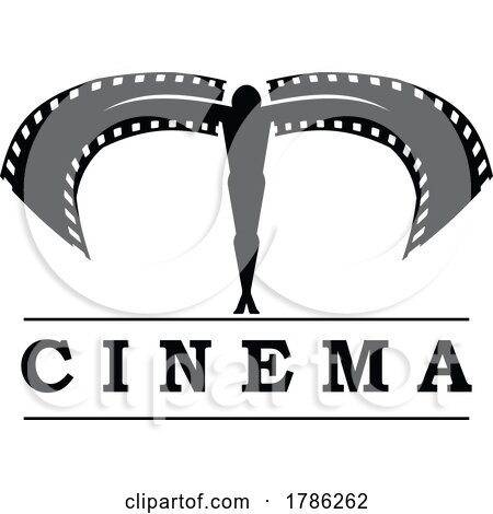 Silhouetted Male Angel with Filmstrip Wings over Cinema Text by Vector Tradition SM