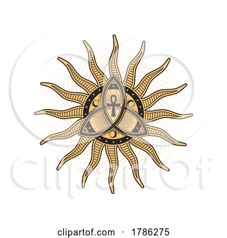 Triquetra Crescents and Ankh Cross Inside of Sun by Vector Tradition SM