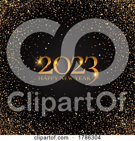 Happy New Year Background with Metallic Gold Numbers and Confetti by KJ Pargeter