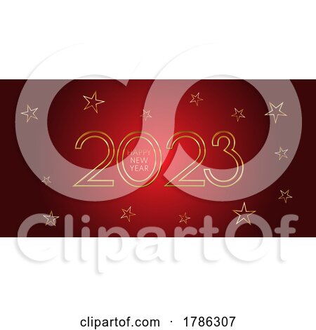 Happy New Year Banner with Gold Stars and Numbers by KJ Pargeter