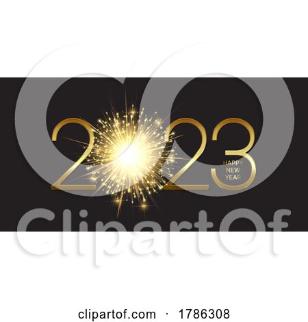 Happy New Year Banner with Golden Firework Design by KJ Pargeter