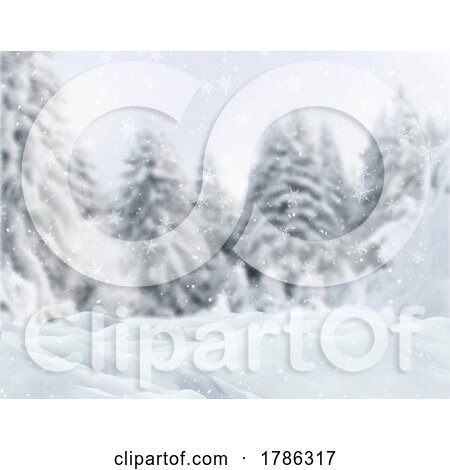 3D Christmas Background with Snow Against a Winter Tree Landscape by KJ Pargeter