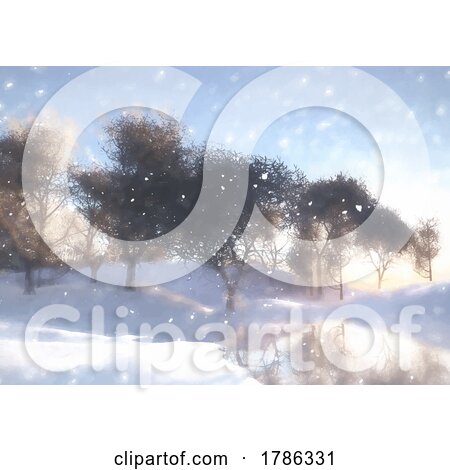 Hand Painted Winter Solstice Tree Landscape Background by KJ Pargeter