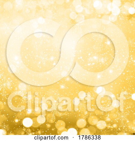 Gold Christmas Background with Bokeh Lights and Snowflakes by KJ Pargeter
