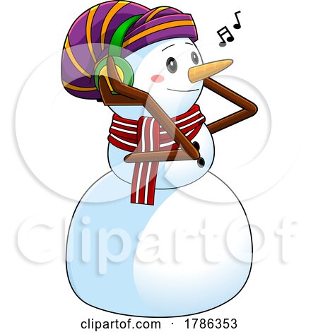 Cartoon Snowman Listening to Music by Hit Toon