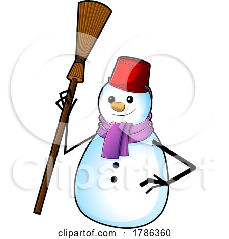 Cartoon Snowman Holding a Broom by Hit Toon