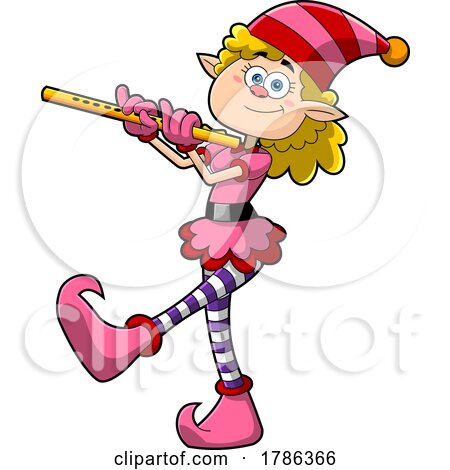 Cartoon Christmas Elf Marching and Playing a Flute by Hit Toon