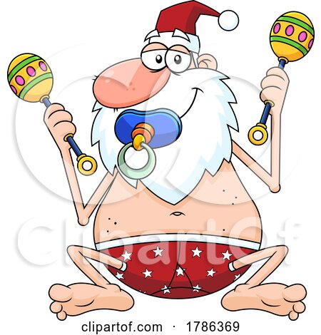 Cartoon Drunk New Year Santa Claus with a Pacificer and Baby Rattles by Hit Toon