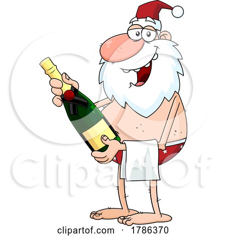 Cartoon Drunk New Year Santa Claus Holding a Bottle of Champagne by Hit Toon