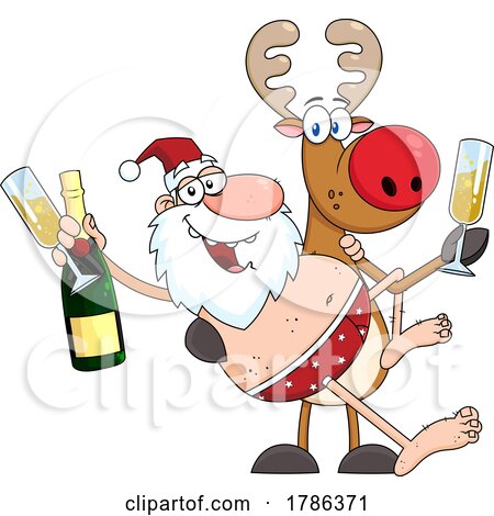 Cartoon Drunk Santa Claus and Reindeer by Hit Toon