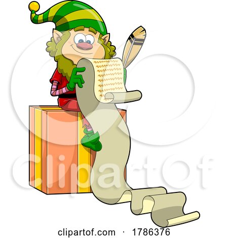 Cartoon Christmas Elf Checking a List by Hit Toon