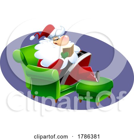 Cartoon Christmas Santa Claus Reading in a Chair by Hit Toon
