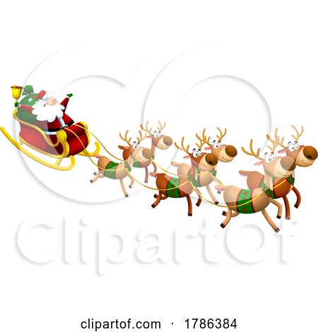 Cartoon Christmas Santa Claus and Reindeer Flying by Hit Toon