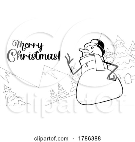 Cartoon Black and White Snowman with a Merry Christmas Greeting by Hit Toon