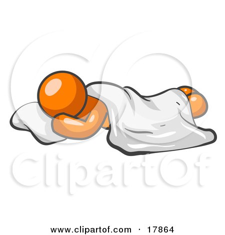 Clipart Picture of an Orange Man Sleeping With His Head Resting On A Soft Pillow And A Blanket Over Him by Leo Blanchette