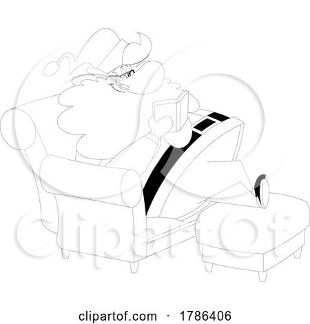 Cartoon Black and White Christmas Santa Claus Reading in a Chair by Hit Toon