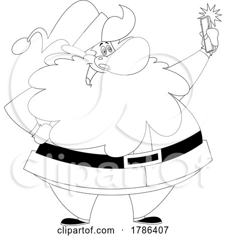Cartoon Black and White Christmas Santa Claus Taking a Selfie by Hit Toon