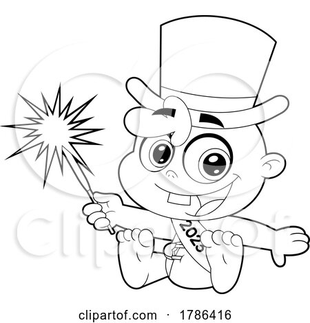 Cartoon Black and White New Year Baby by Hit Toon
