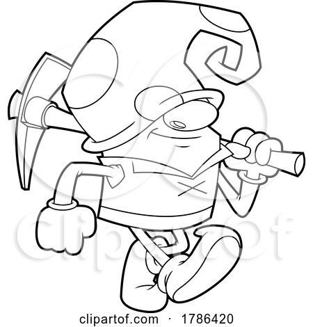 Cartoon Black and White Miner Gnome Carrying a Pickaxe by Hit Toon