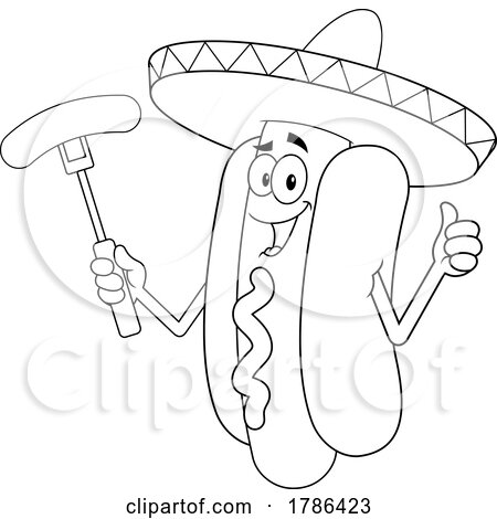 Cartoon Black and White Hot Dog Mascot Wearing a Sombrero by Hit Toon