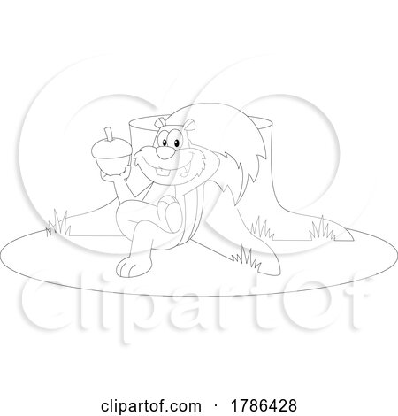 Cartoon Black and White Squirrel Holding an Acorn by Hit Toon