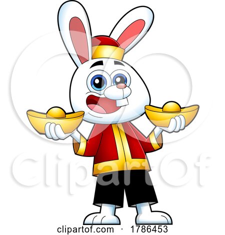 Chinese New Year Rabbit Holding Gold Ingots by Hit Toon