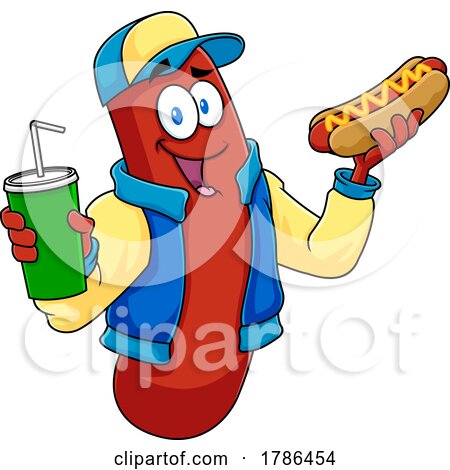 Cartoon Hot Dog Mascot with a Soda by Hit Toon
