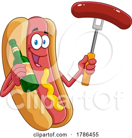 Cartoon Hot Dog Mascot with a Beer by Hit Toon