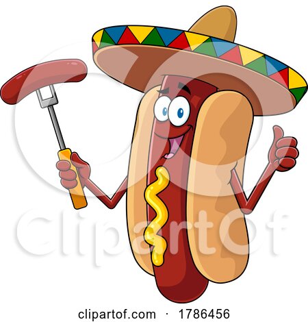 Cartoon Hot Dog Mascot Wearing a Sombrero by Hit Toon