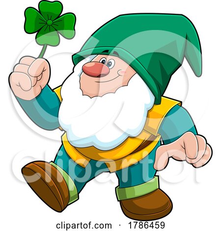Cartoon Gnome or Leprechaun Holding a Four Leaf Clover by Hit Toon