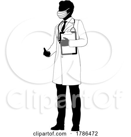 Doctor Man and Clipboard Medical Silhouette Person by AtStockIllustration