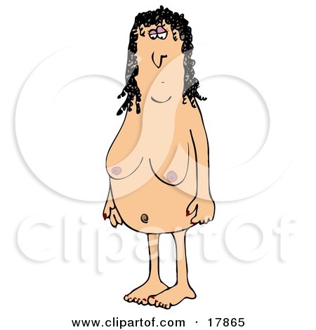 Clipart Illustration of a Nude Middle Aged Cacuasian Woman With Black Curly Hair, Preparing To Take A Shower by djart