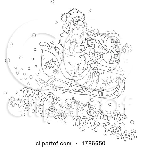 Snowman and Santa with a Merry Christmas and Happy New Year Greeting by Alex Bannykh
