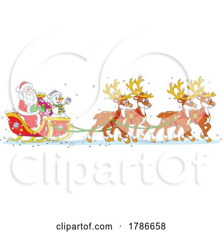Santa and Frosty in a Sled with Reindeer by Alex Bannykh