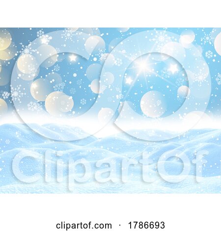3D Winter Snow Landscape with Snowflakes and Bokeh Lights by KJ Pargeter