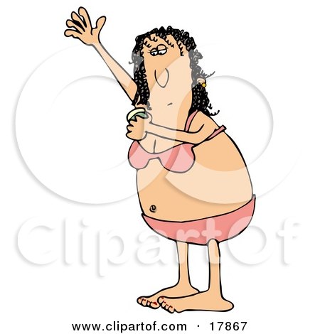 Clipart Illustration of a Middle Aged Caucasian Woman In Her Underwear, Holding Her Arm Up To Apply Deodorant by djart