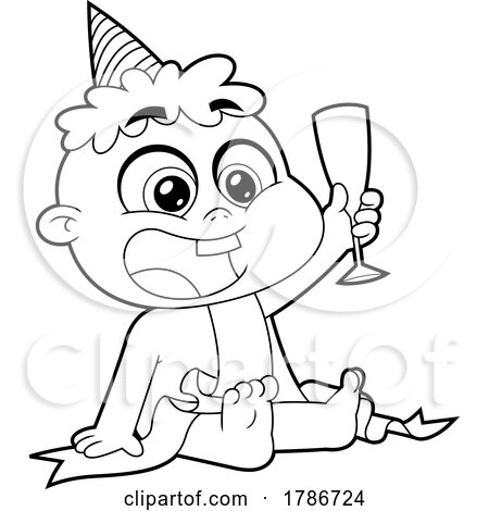 Cartoon Black and White New Year Baby at a Party by Hit Toon